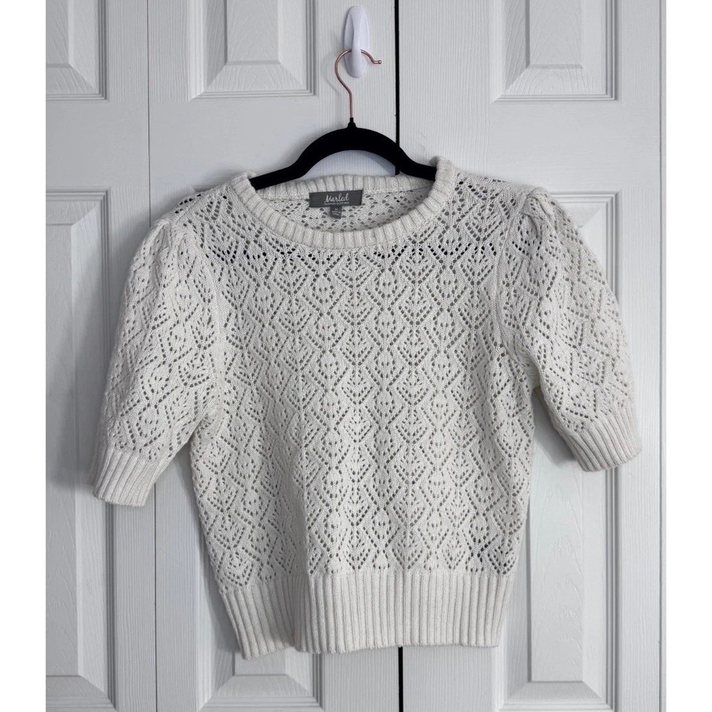 Marled Reunited Clothing Pointelle Knit Sweater Women Medium‎ Off-White Pullover